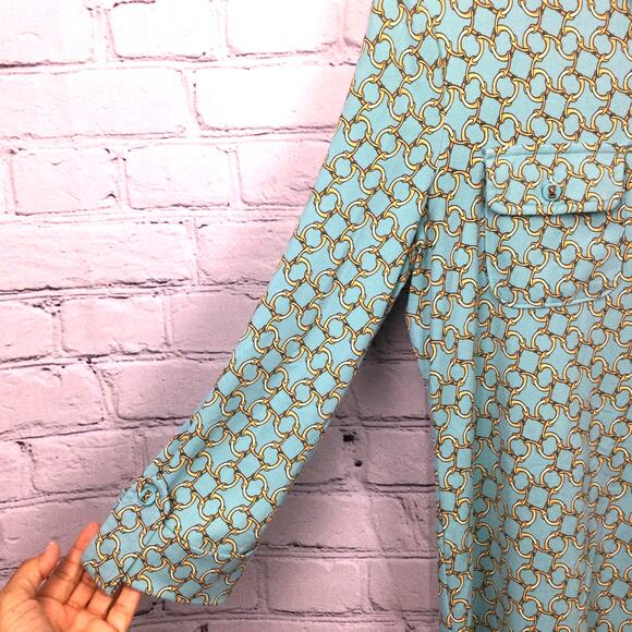 Charter Club Chain Link Classic Collared Flap Pockets 3/4 Sleeve Blouse Size S - Picture 3 of 11